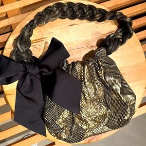 Chainmail Evening bag with Black Bow tie.  Braided chain mail shoulder “strap”.